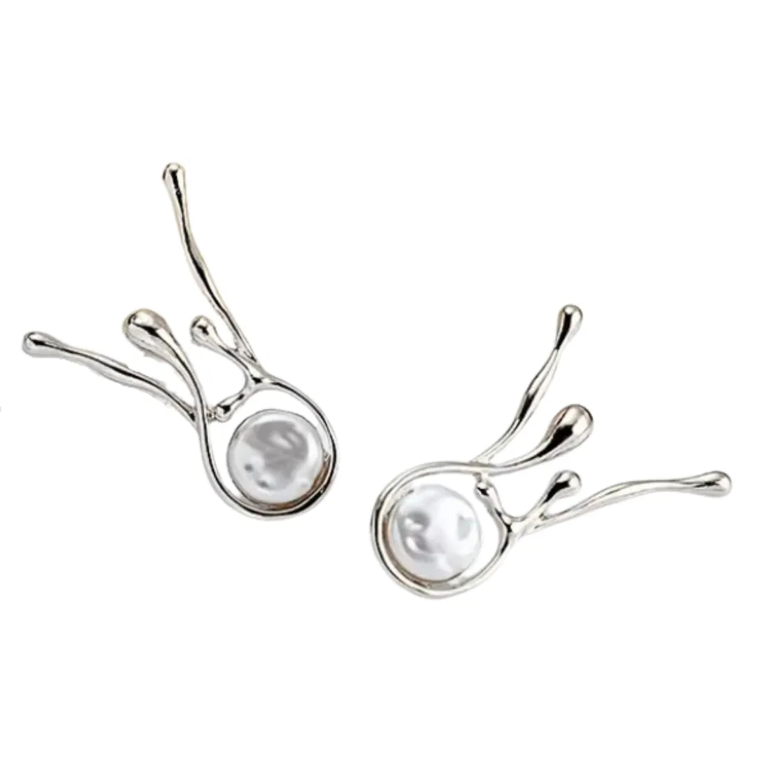 Silvery Pearl Drip Studs