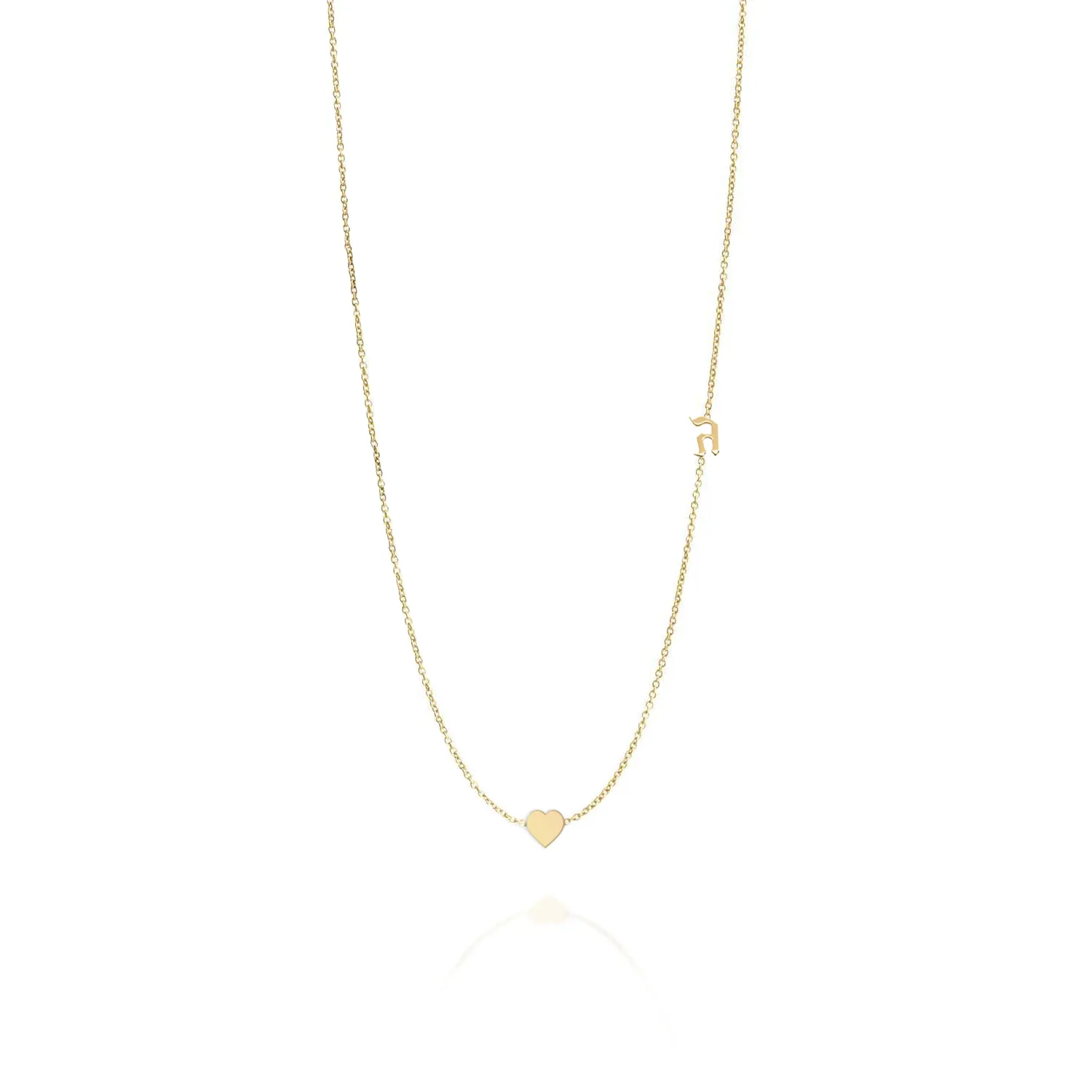 Small Hebrew letter Necklace With Gold Heart