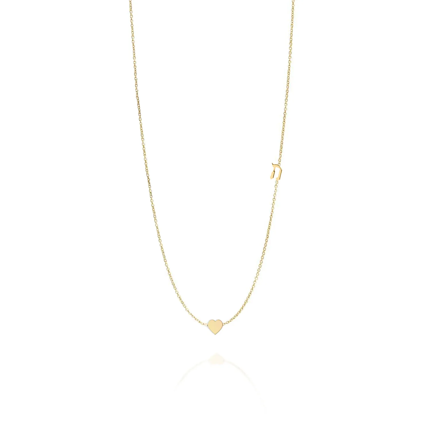 Small Hebrew letter Necklace With Gold Heart