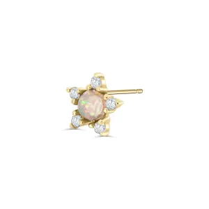 Solid Gold Star Opal Stud Earring