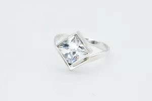 Square Created CZ Diamond Ring - Princess Cut Ring - Asymmetric Silver Ring