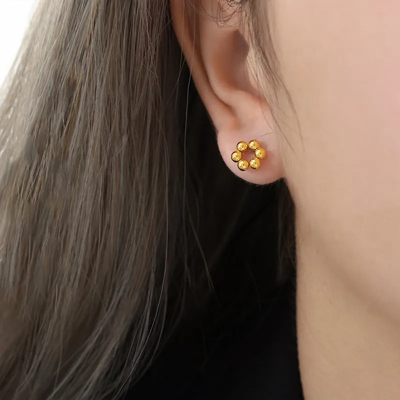 Steel Ball Flower Shape Earrings for Women by Planderful Collection - Everyday Genie Series