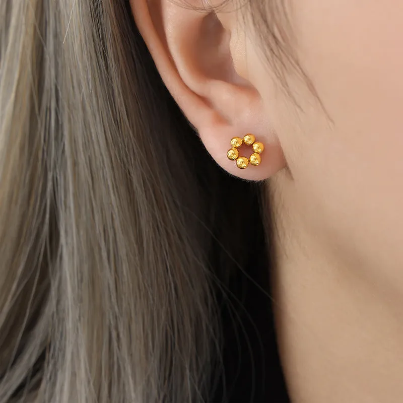 Steel Ball Flower Shape Earrings for Women by Planderful Collection - Everyday Genie Series