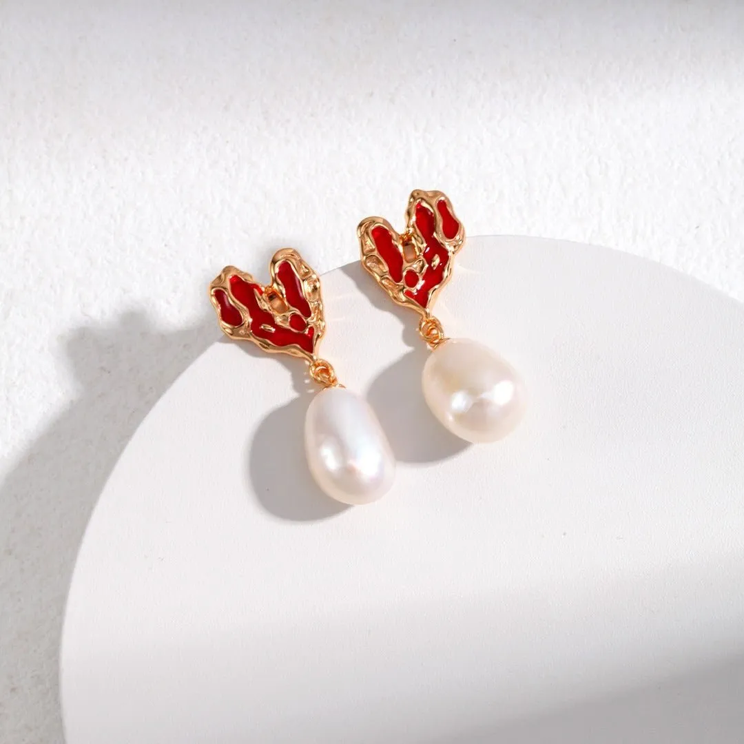 Sterling Silver Heart Pearl Earrings