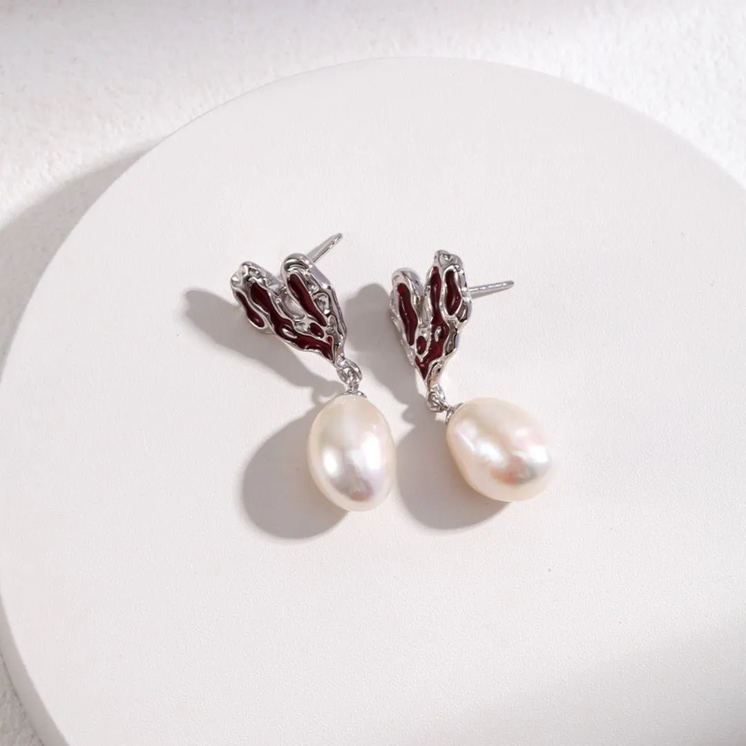 Sterling Silver Heart Pearl Earrings