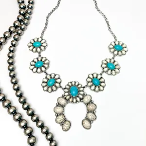 The Western Way Squash Blossom Necklace in Turquoise Blue and Ivory