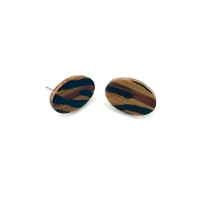 Tiger Striped Oval Stud Earrings