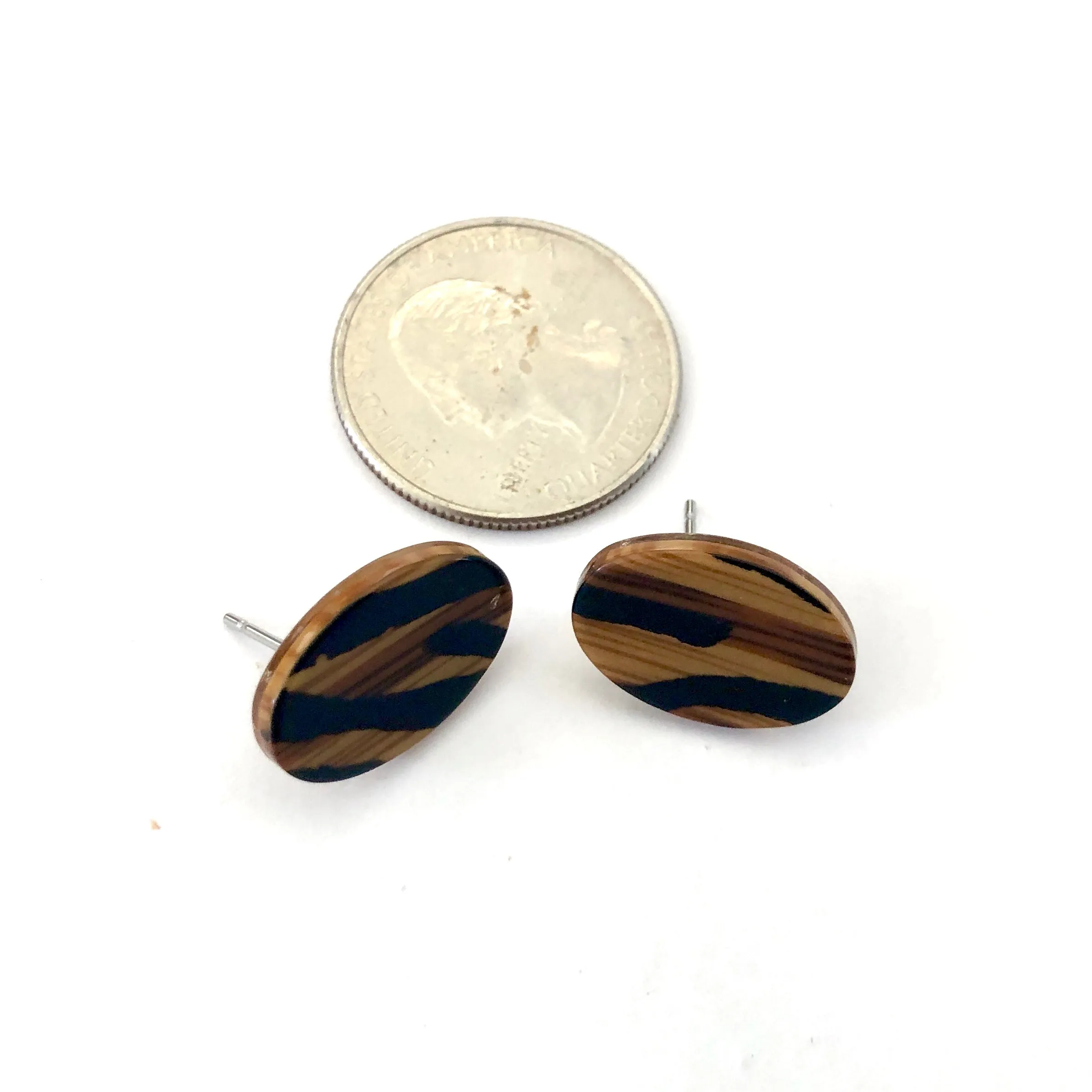 Tiger Striped Oval Stud Earrings