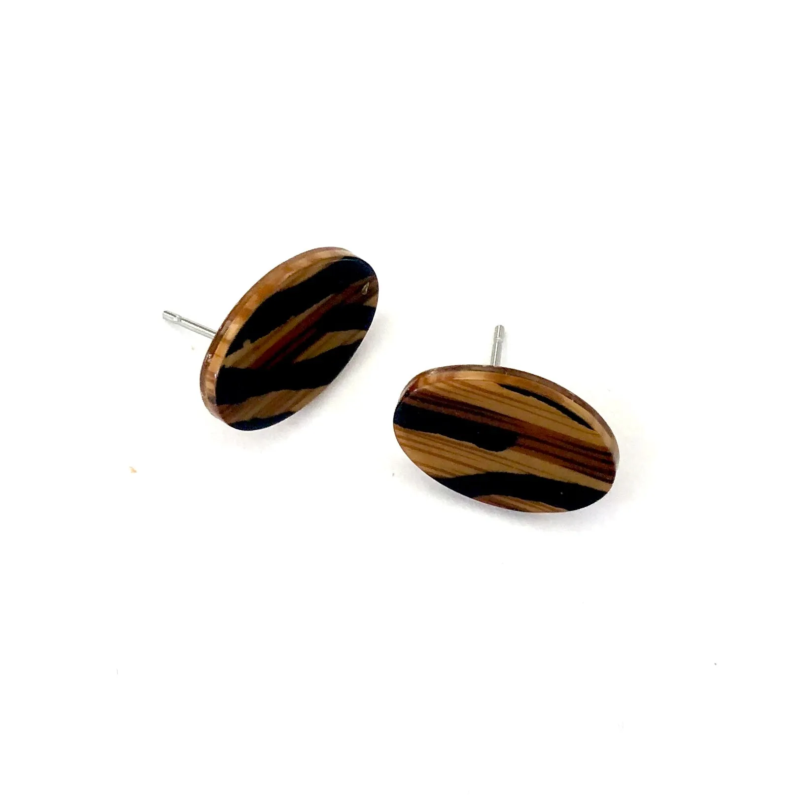 Tiger Striped Oval Stud Earrings