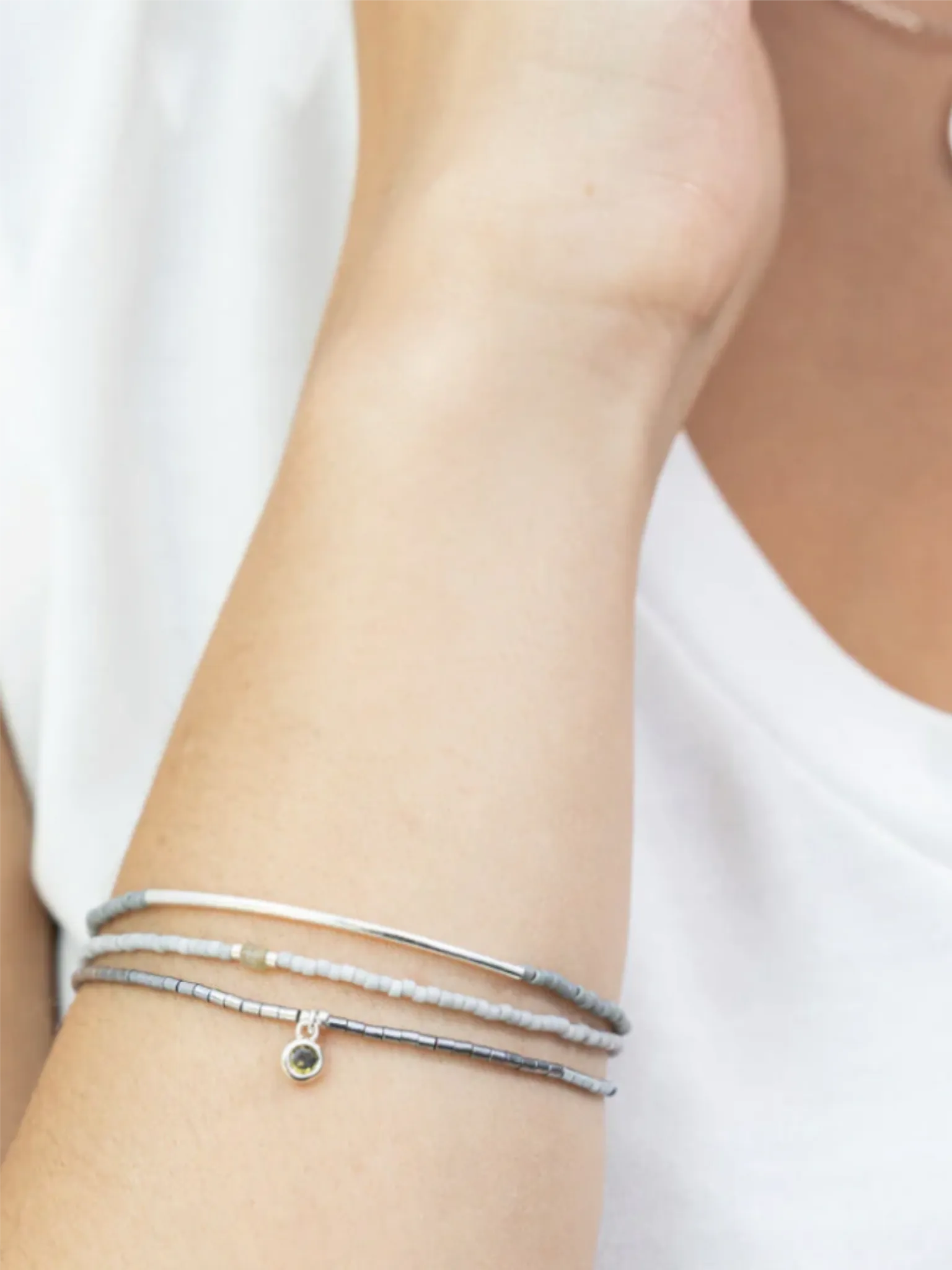 Tonal Chromacolor Miyuki Bracelet Trio - Frost/Silver