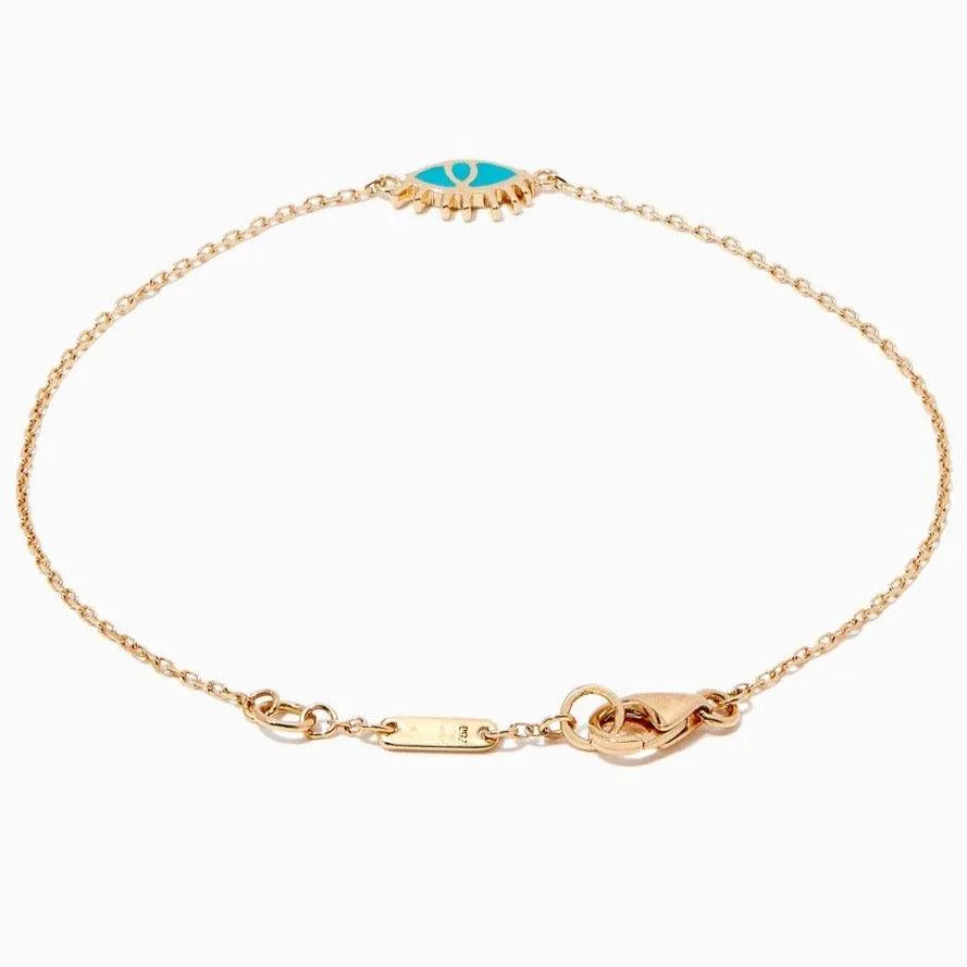 Turquoise Ein/ Eye Enamel Bracelet in 18kt Yellow Gold