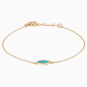 Turquoise Ein/ Eye Enamel Bracelet in 18kt Yellow Gold