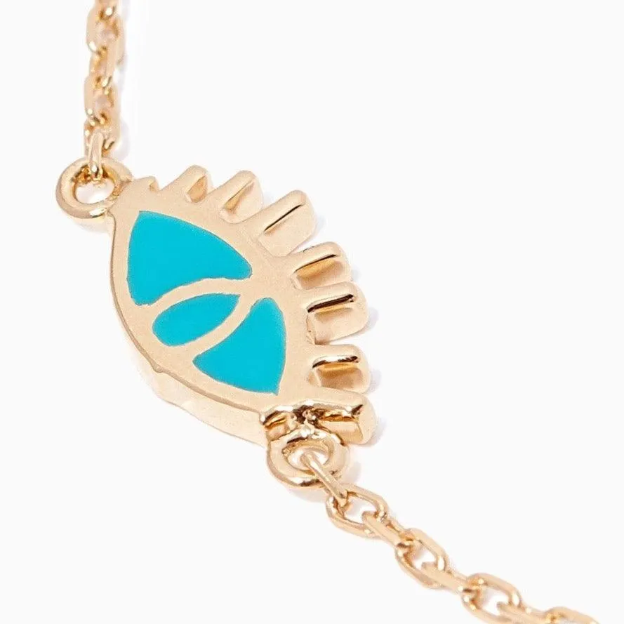 Turquoise Ein/ Eye Enamel Bracelet in 18kt Yellow Gold