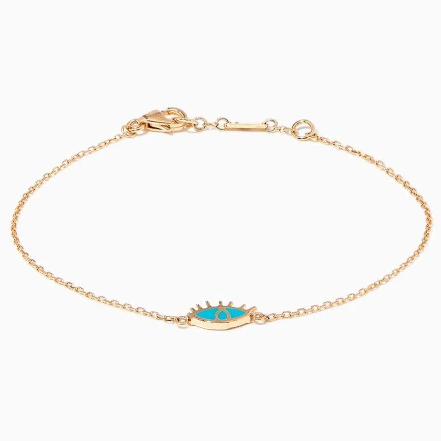 Turquoise Ein/ Eye Enamel Bracelet in 18kt Yellow Gold