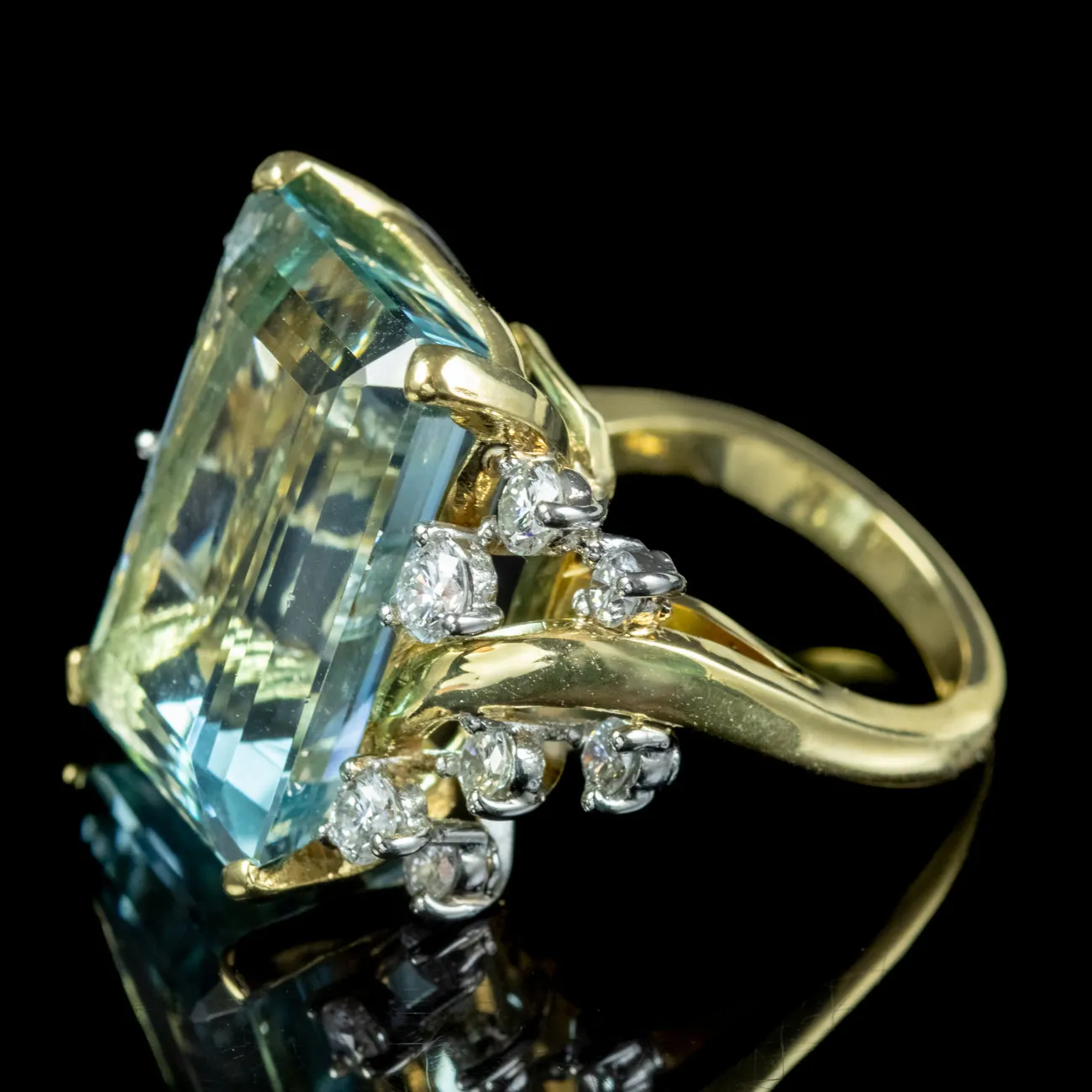 Vintage Aquamarine Diamond Cocktail Ring 17ct Aqua