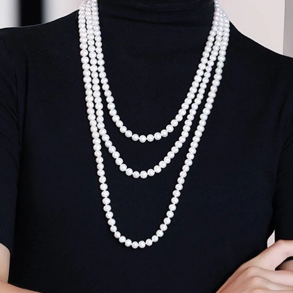 White 68" Length Freshwater Pearl Necklace