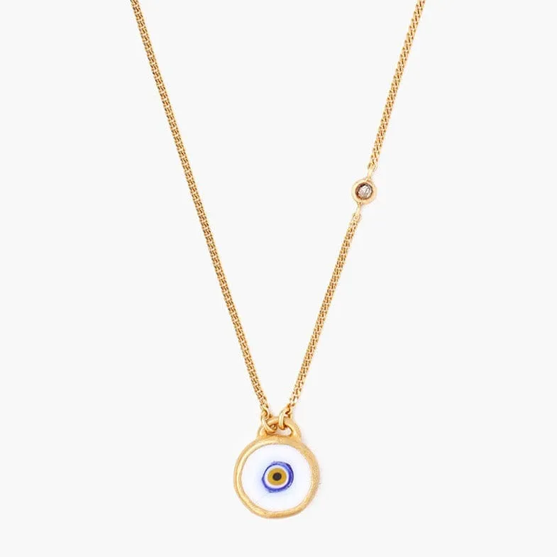 White Evil Eye Necklace With Champagne Diamond