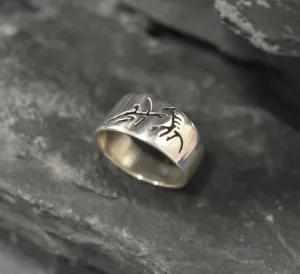 Wide Silver Band - Ancient Hunter Ring - Solid Silver Ring