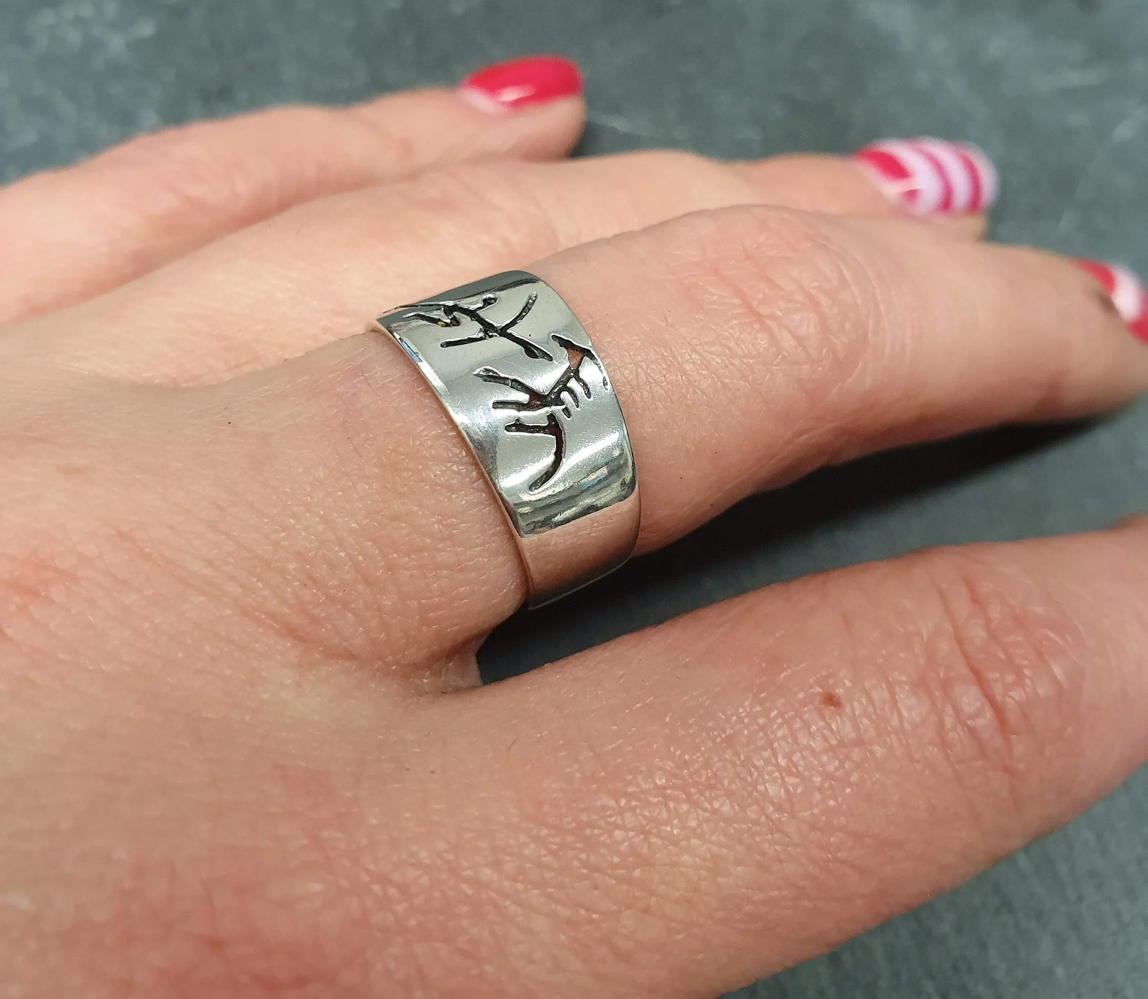 Wide Silver Band - Ancient Hunter Ring - Solid Silver Ring