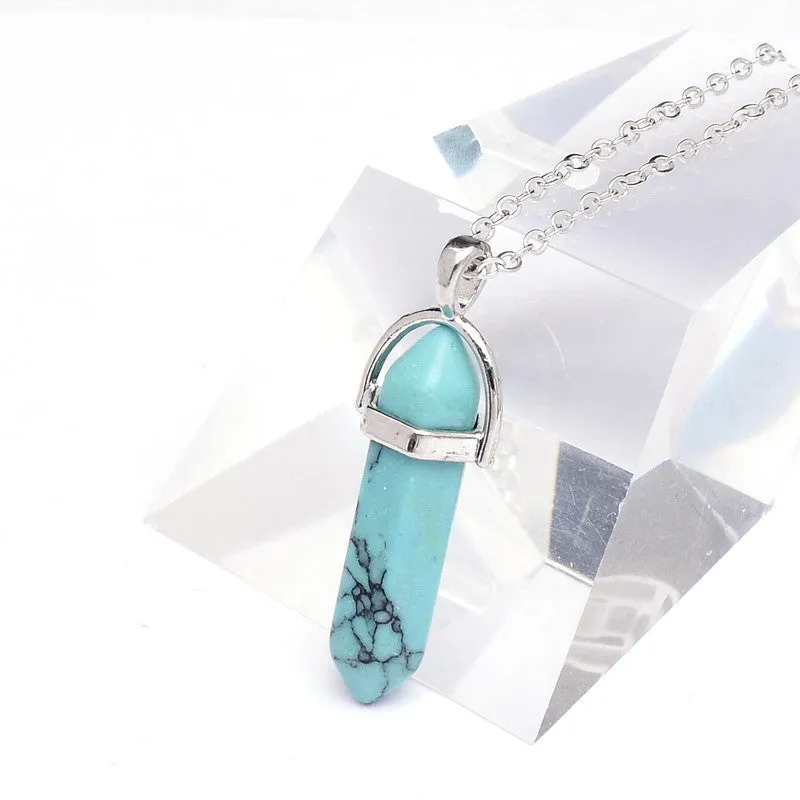 Women Healing Natural Stone Pendant Necklace Bullet Rose Quartz Crystal Amethyst Rock Gem Stone Reiki Chain Necklaces