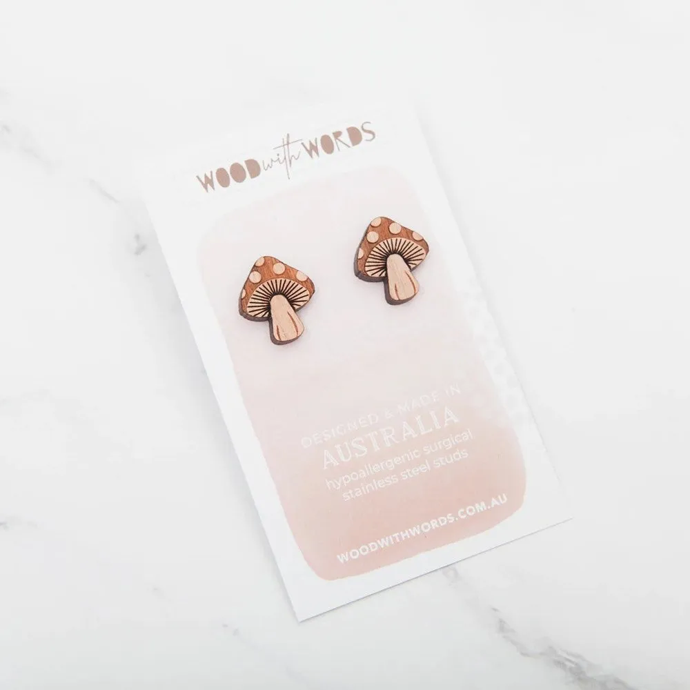 Wood With Words: Wooden Stud Earrings Mushroom