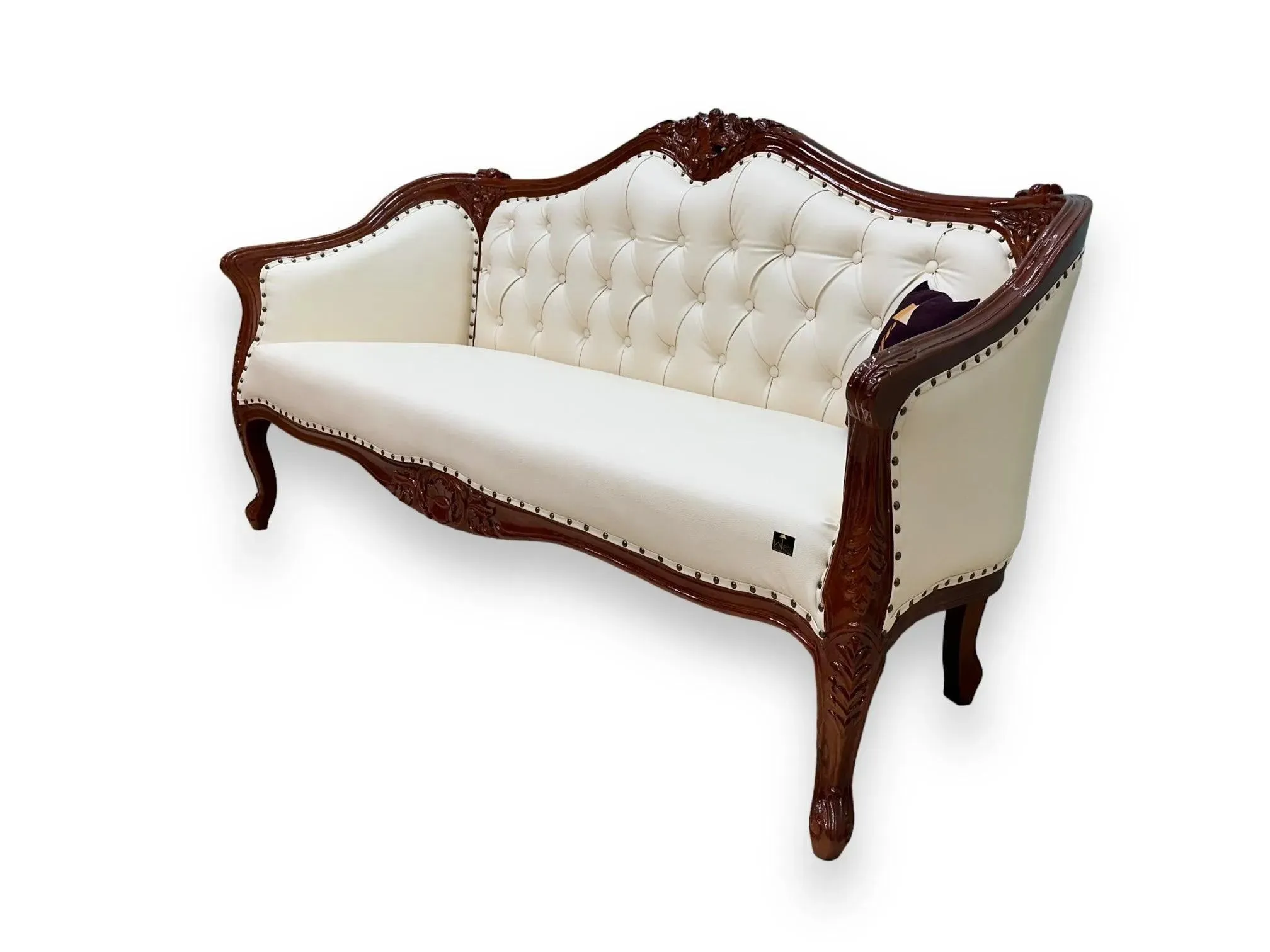 Wooden Handmade Italian Baroque Style Champagne Sofa Set 3 1 1 (Teak Wood)