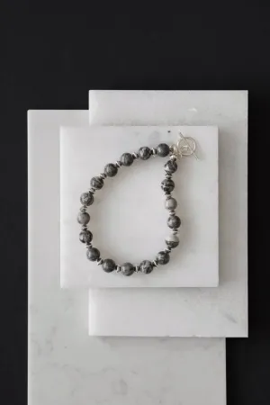 Xander Kostroma - Men's 925 Sterling Silver Picasso Jasper Crystal Bracelet - Alleviates Stress and Enhances Self-Assurance - Handcrafted Unique Jewelry - 22cm Length - Perfect Gift for Elegance and Style