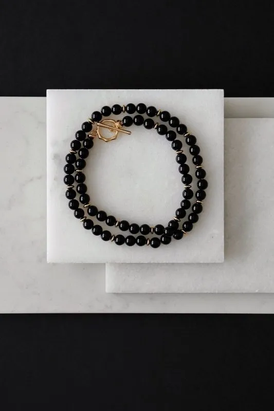 Xander Kostroma - Men's Gold Tone Black Onyx Triple Space Wrap Crystal Bracelet - Enhances Protection and Healing - Handcrafted Unique Jewelry - 42cm Length - Perfect Gift for Elegance and Style