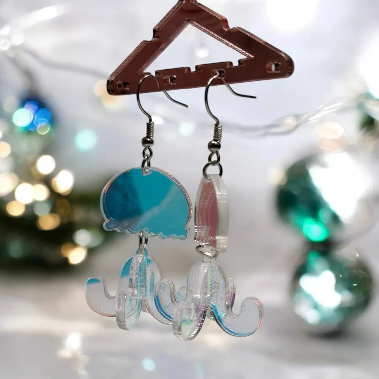 Y2K - 3D Jellyfish earrings | sea creature zoology earrings | colourful clear iridescent dangle oversize earrings | halgoram fun earrings