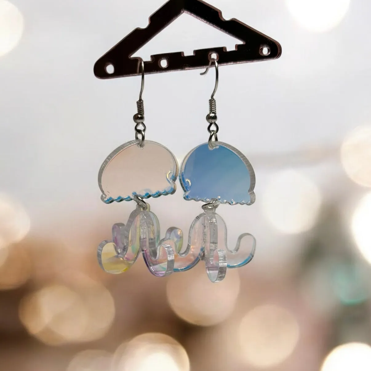 Y2K - 3D Jellyfish earrings | sea creature zoology earrings | colourful clear iridescent dangle oversize earrings | halgoram fun earrings