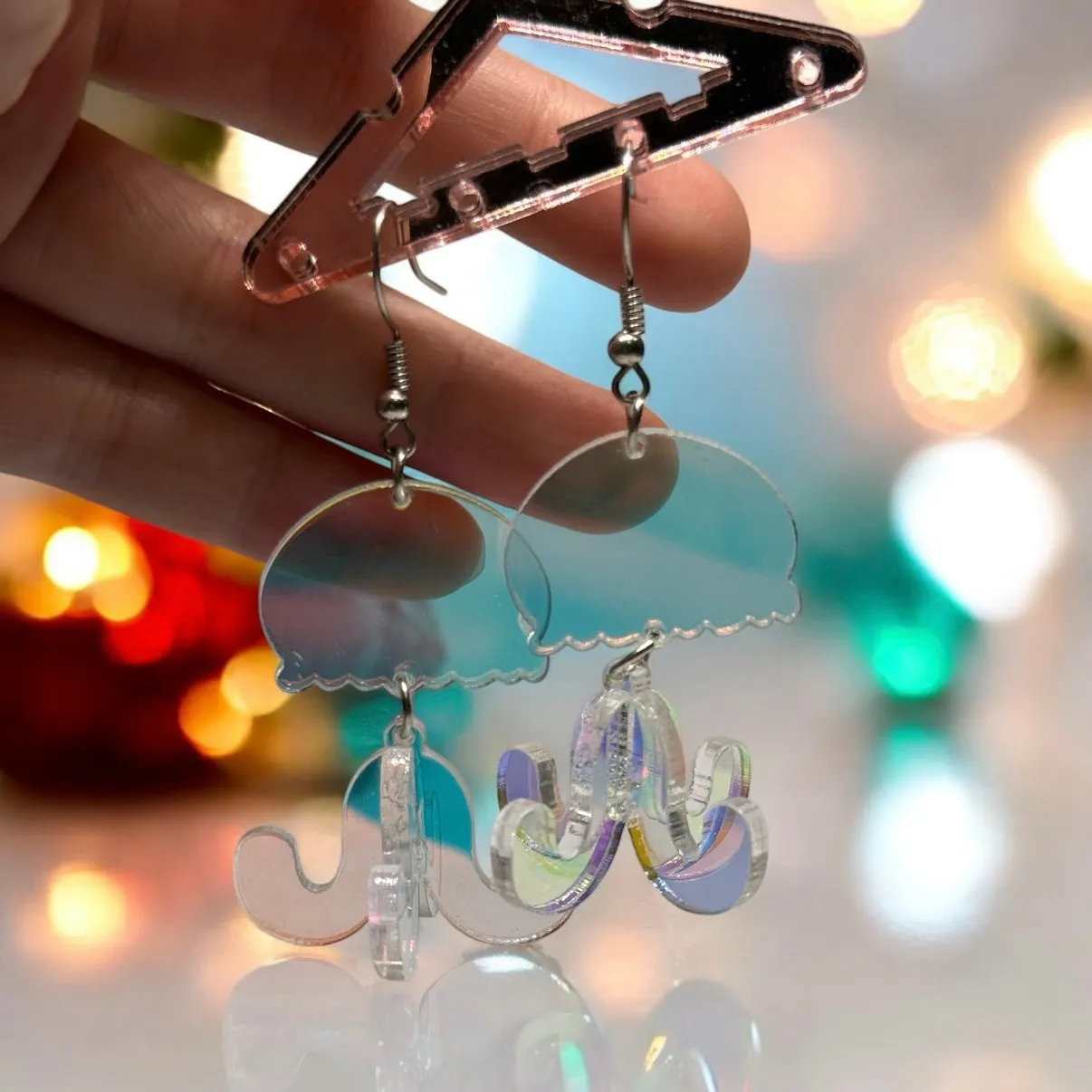 Y2K - 3D Jellyfish earrings | sea creature zoology earrings | colourful clear iridescent dangle oversize earrings | halgoram fun earrings