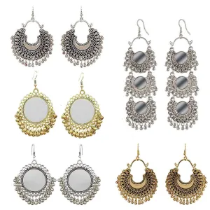 Yellow Chimes Chandbali Earrings for Women Silver Oxidised Combo of 5 Pairs Mirror Worked Traditional Chandbali Earrings for Women and Girls.