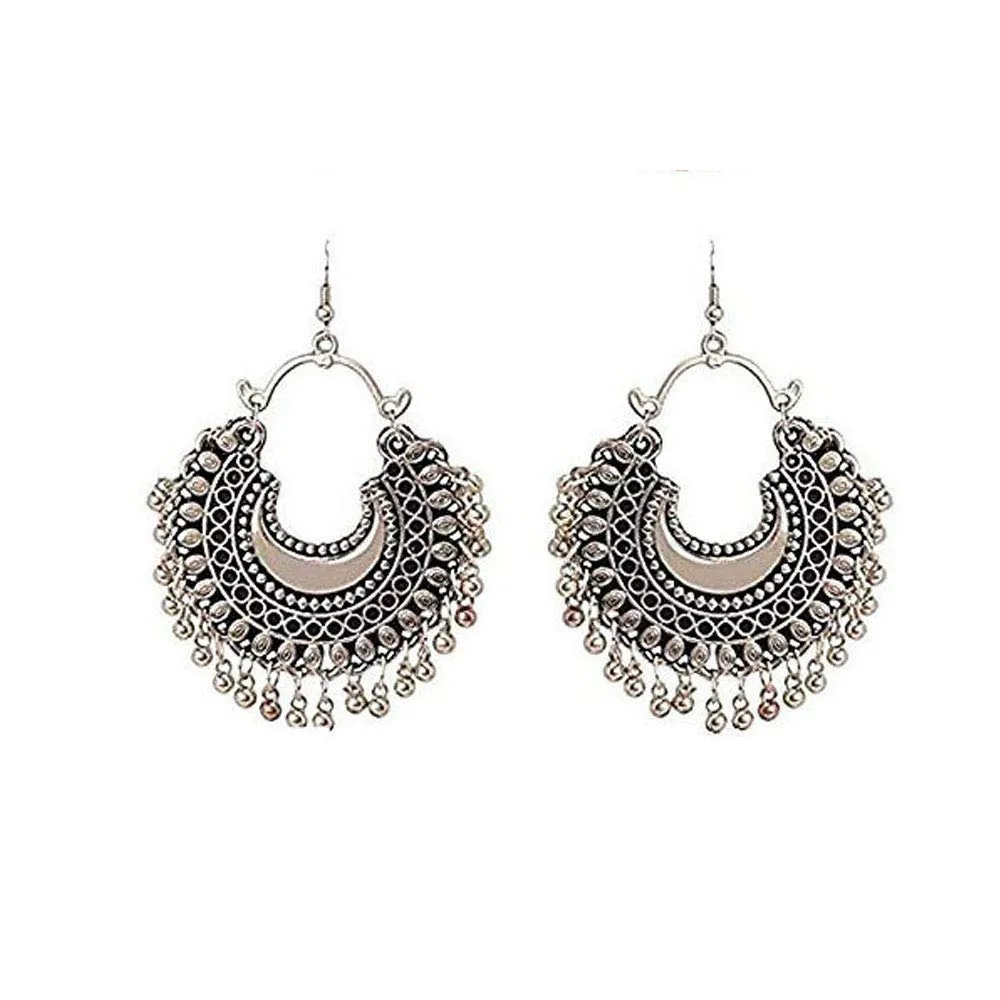 Yellow Chimes Chandbali Earrings for Women Silver Oxidised Combo of 5 Pairs Mirror Worked Traditional Chandbali Earrings for Women and Girls.