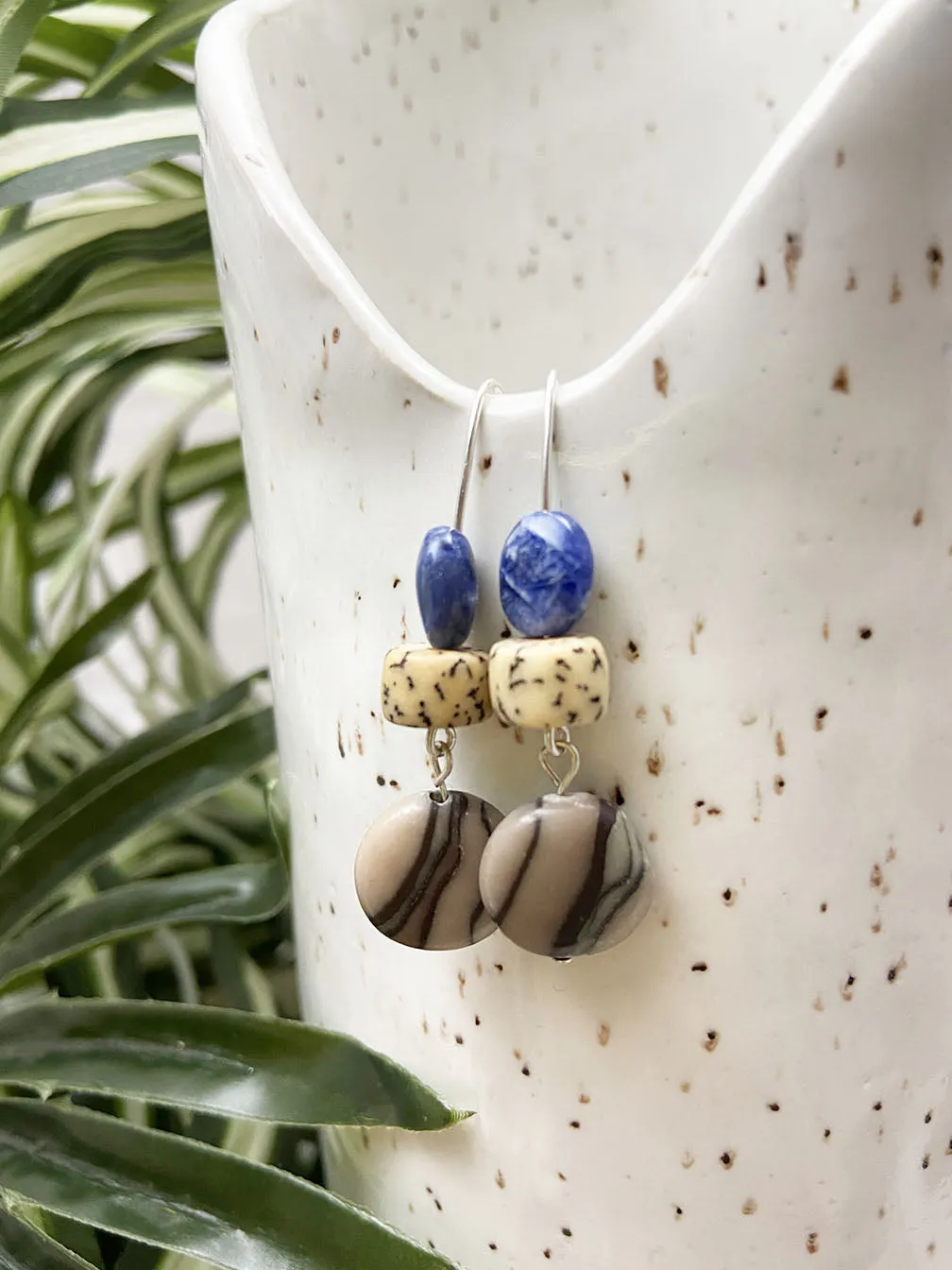 zebra jasper and sodalite collage earrings